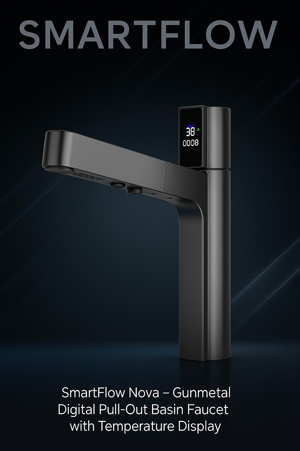 Smart Flow: Nova – Gunmetal Digital Pull-Out Basin Faucet with Temperature Display
