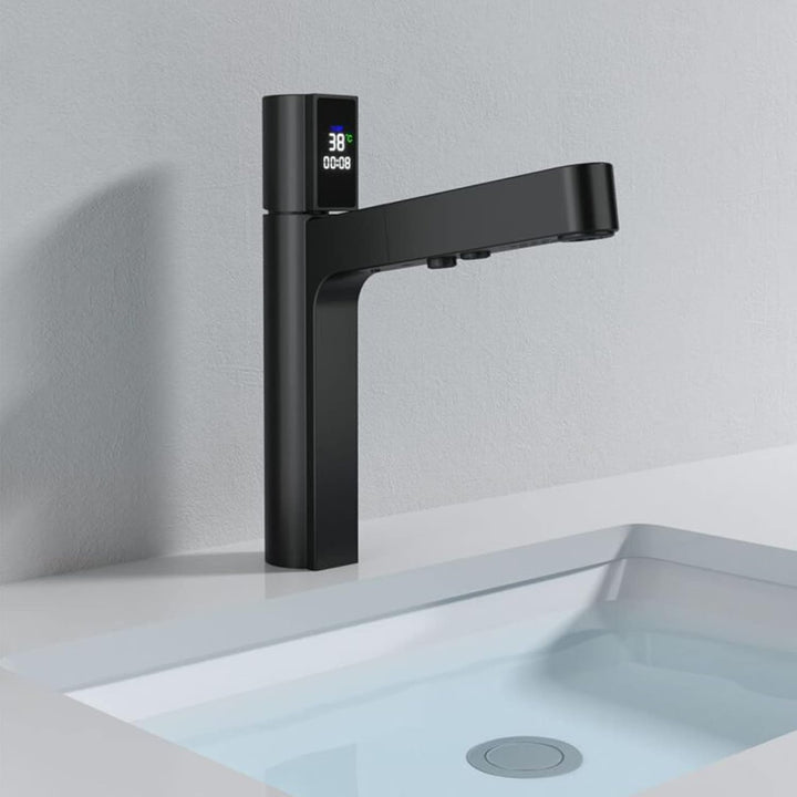 Smart Flow: Nova – Gunmetal Digital Pull-Out Basin Faucet with Temperature Display